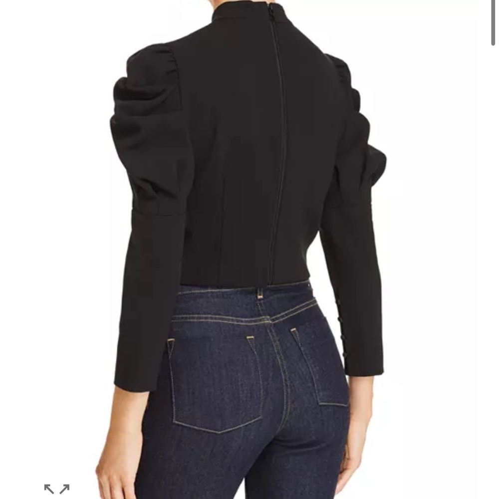 Alice + Olivia Brenna Black Puff-Sleeve Mock Neck Top - Picture 2 of 8